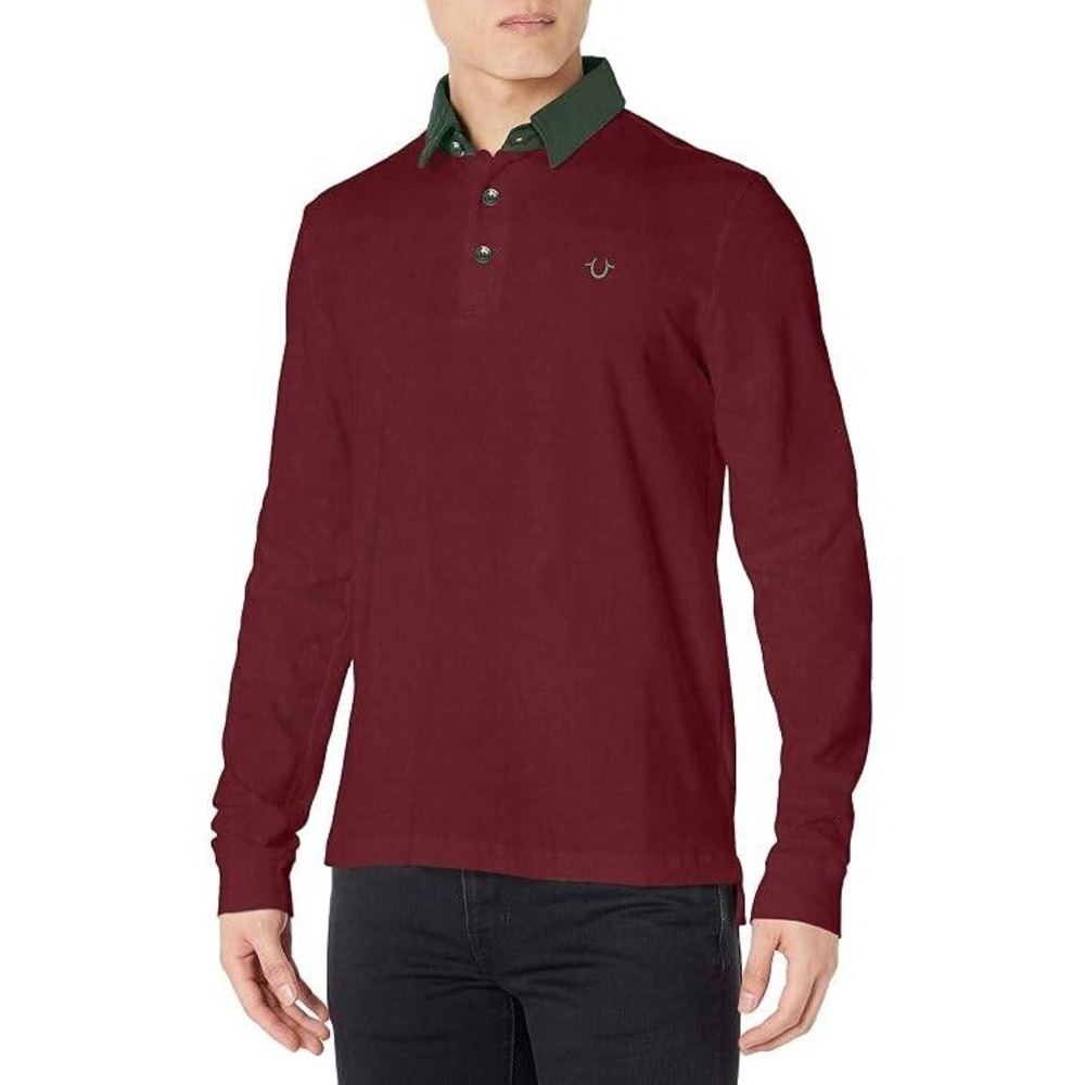 True Religion Men Y2K Red Color block Muscle Henley Logo Shirt size M